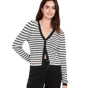 Old Navy So Soft Lite Black White Stripe Pointelle Cardigan Sweater Size 3X